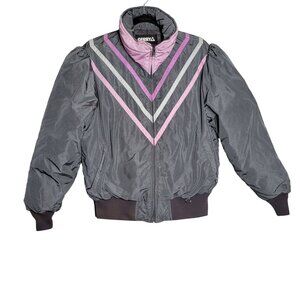 Gerry Womens Vintage 80s Chevron Puffer Jacket Size L Gray & Pink